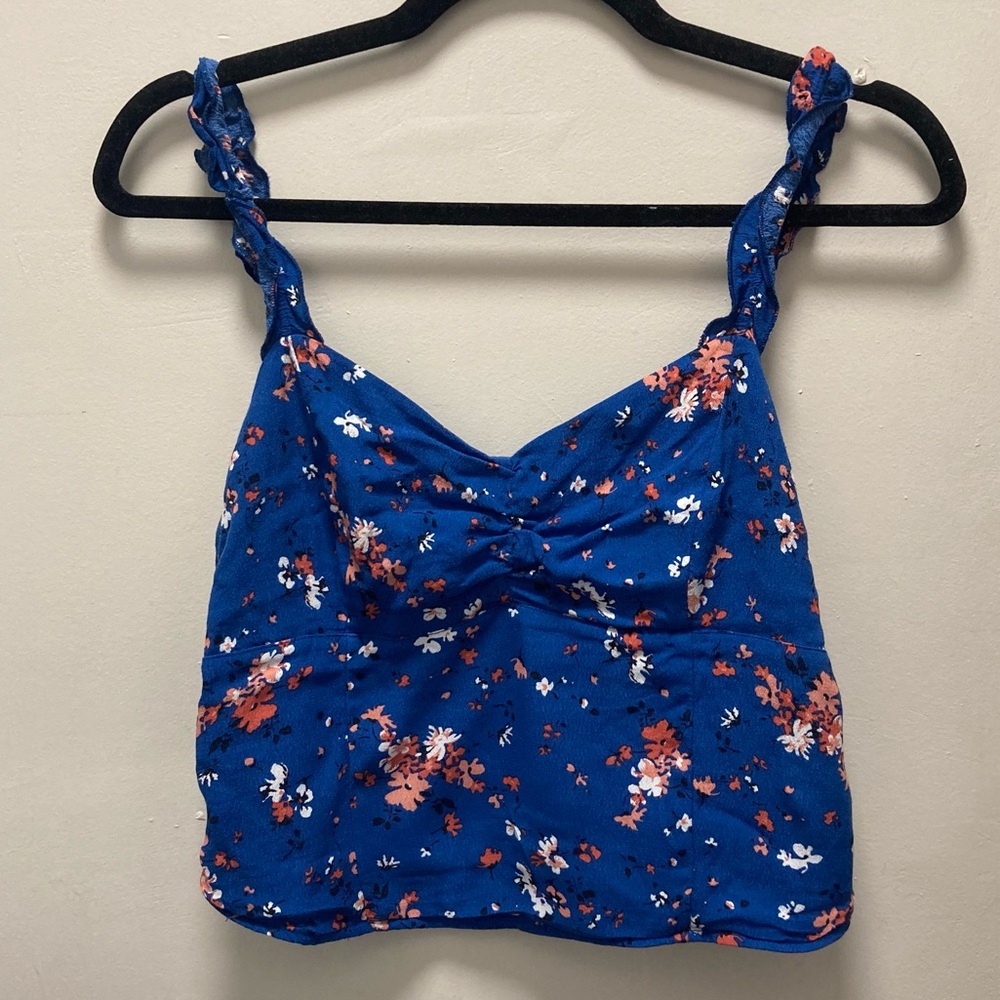 A&F Blue Floral Crop Tank